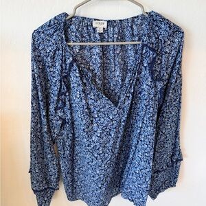 J. Crew Factory Navy and Light Blue Floral Blouse